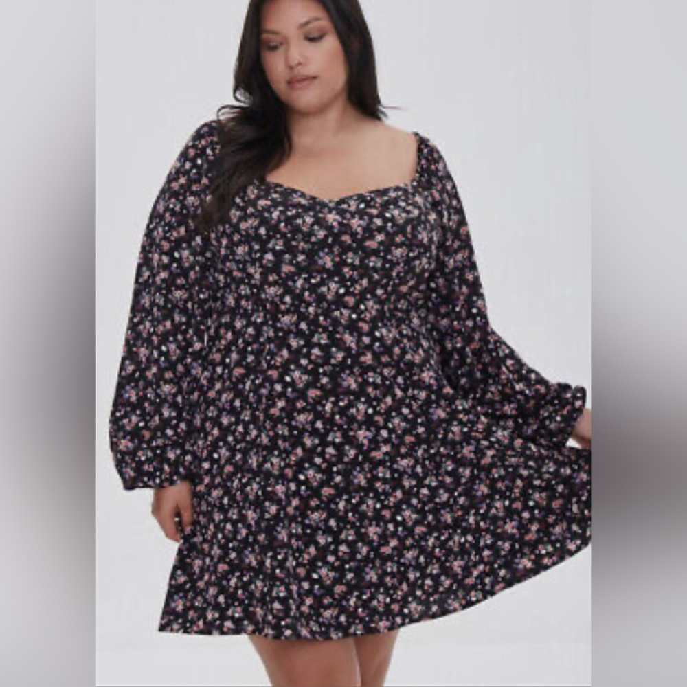 Ditsy Floral Sweetheart Neck Mini Dress Plus Size Forever 21+